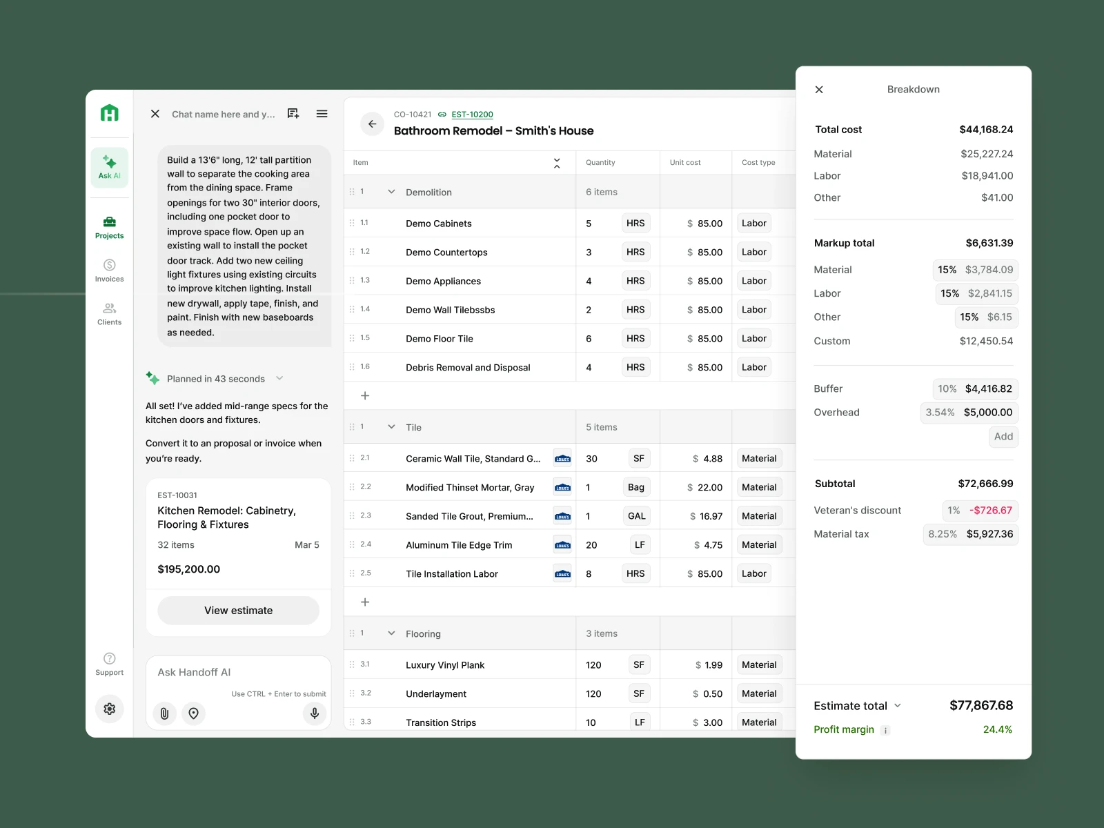 Handoff app screenshot